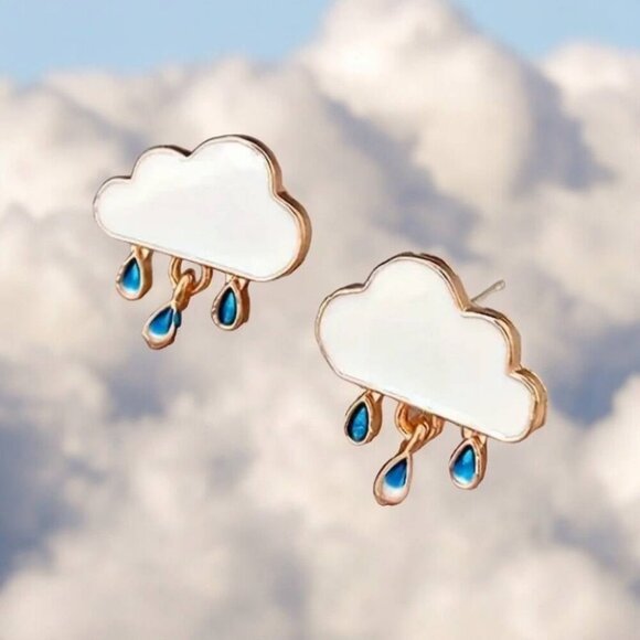 RAIN CLOUD ENAMEL STUD EARRINGS - Picture 3 of 6